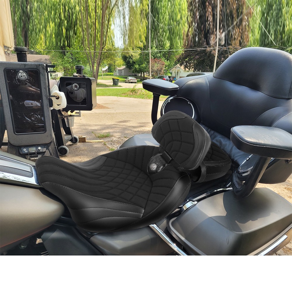 For Harley Touring Models 2009-2024 Driver Passenger Comfor Seat w/ Black Line