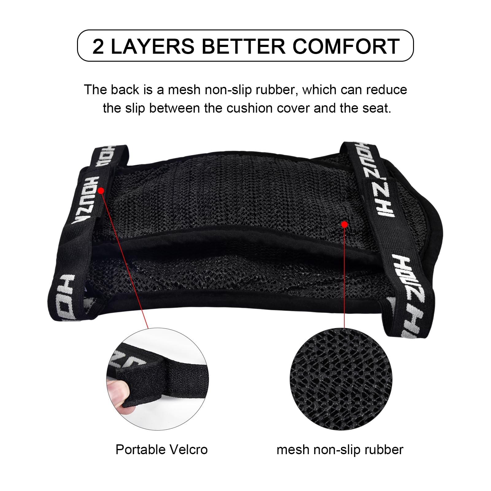 Motorcycle Seat Cushion Air Cooling 3D Mesh 26 x 27cm, Black