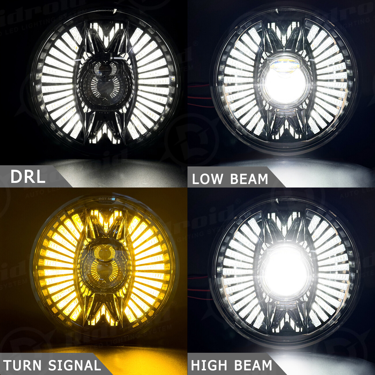 7” 7inch Round Motorcycle LED Headlight With Halo DRL Turn Signals for Harley