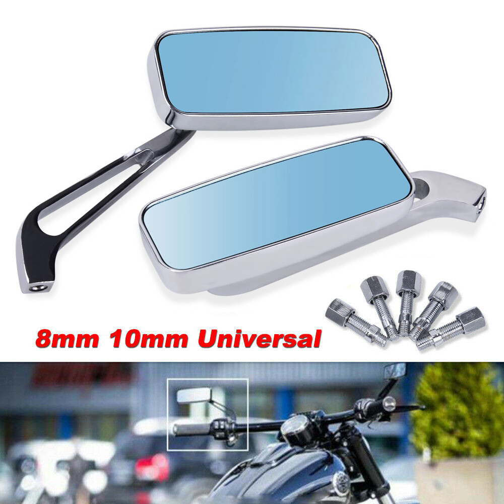 Chrome Rectangle Motorcycle Rearview Side Mirrors For Harley Honda Suzuki Yamaha