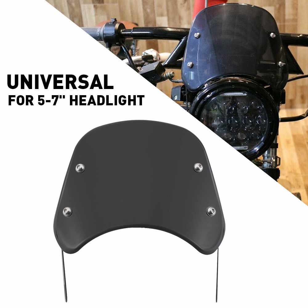 Universal Motorcycle Headlight Fairing Windscreen Windshield Round 5-7” Black