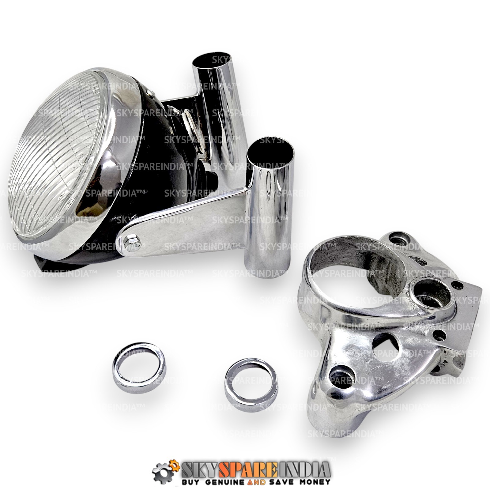 7″ Head Light With Brackets And Head Yoke Compatible With Royal Enfield