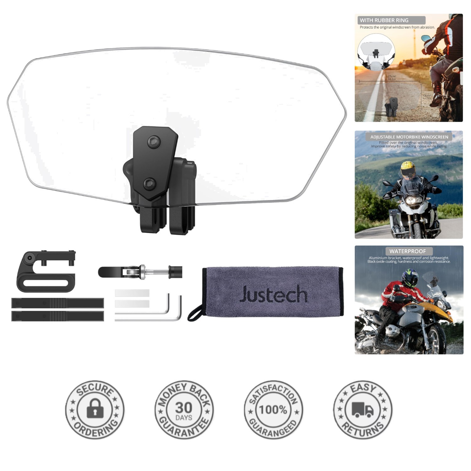 Modern Clip-On Windshield Extension 11×5.12″ for Motorcycles – Noise Reduction