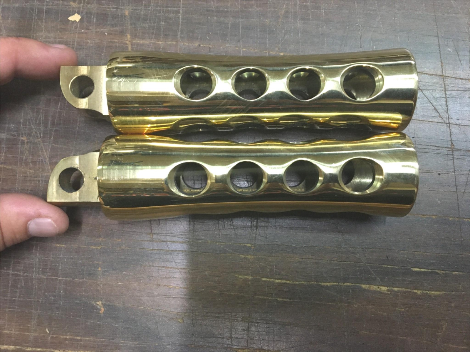 Solid Brass Drilled Custom Footpegs Harley Sportster Dyna Softail Chopper Motorc