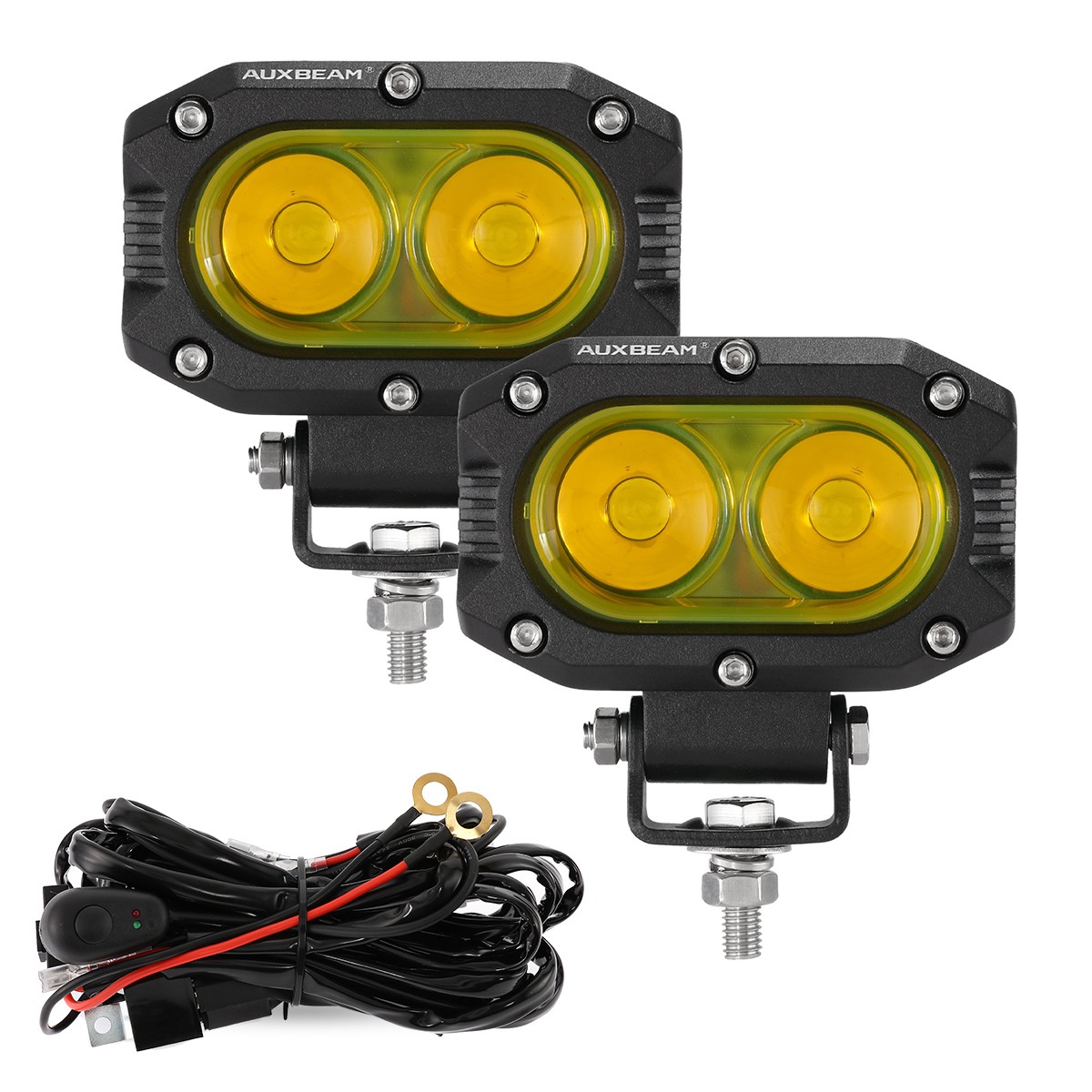 Auxbeam 4″ INCH Amber LED Work Light Offroad Flood Pods For Harley Motorcycle