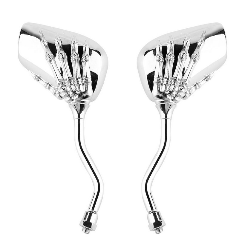 1 Pair of Motorcycle Rear View Mirrors Skull Skeleton Hand 10mm/8mm Screw Thread