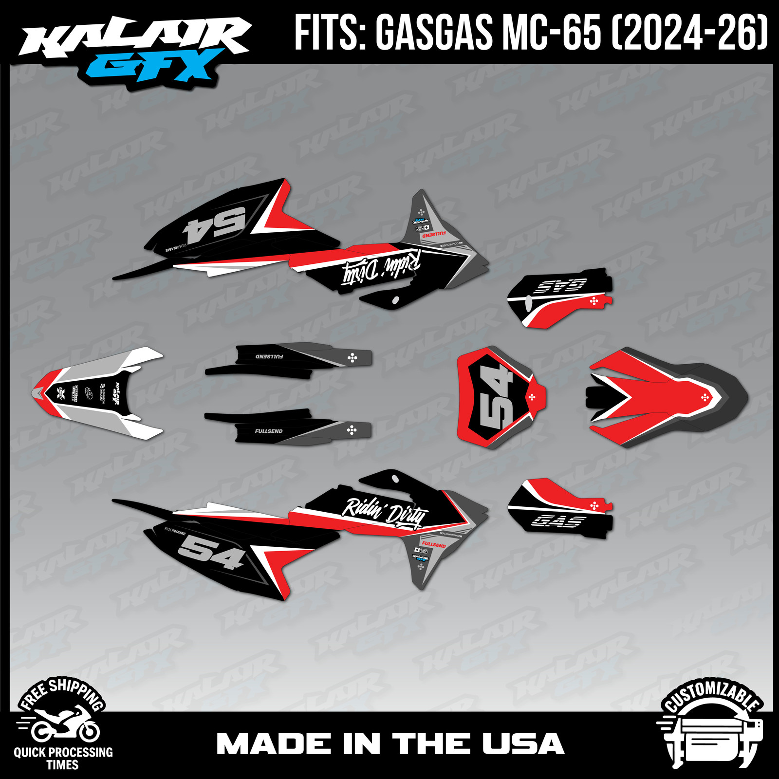 Graphics Kit for GasGas MC65 MC-65 (2024-2026) Inferno – RED