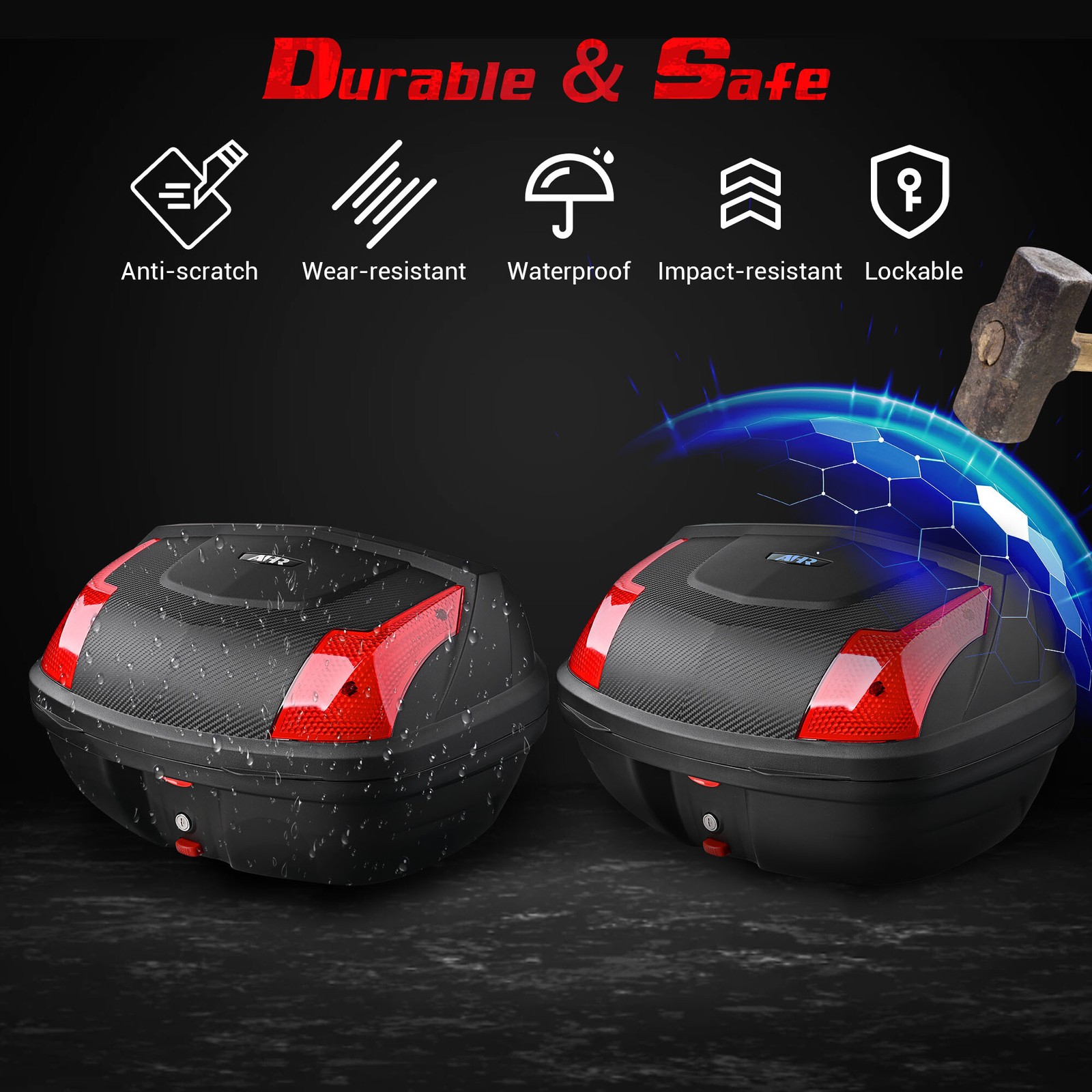 AHR Universal 48L Motorcycle Tour Tail Box Scooter Trunk Storage Lock Top Case