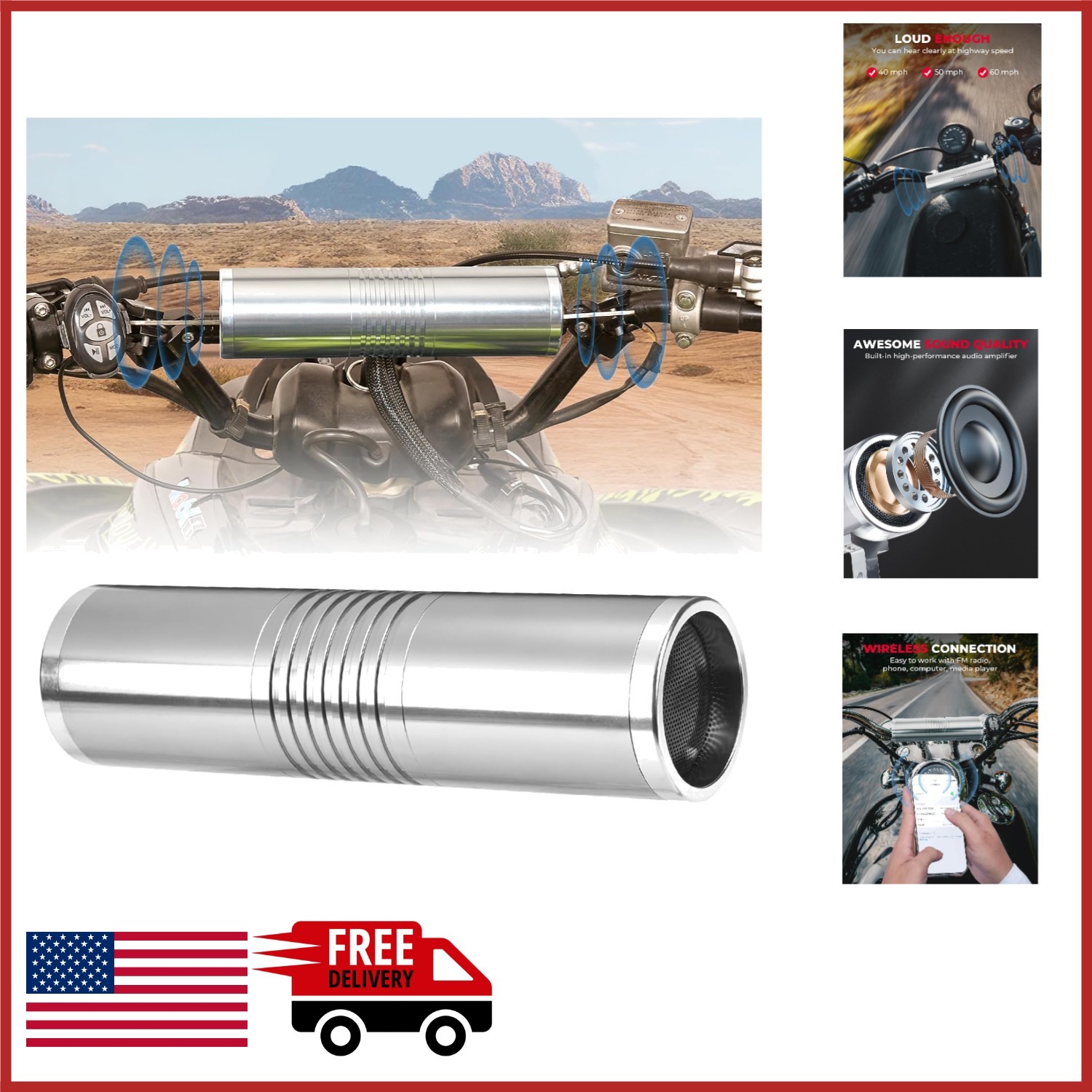 60W Motorcycle Speaker with Handlebar Mount for ATV and Outdoor Adventures
