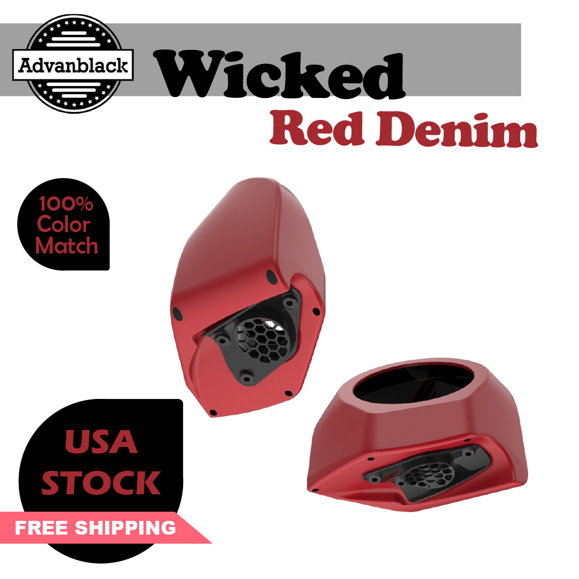 Advanblack 6.5 inches Speaker Pods WICKED RED DENIM Fits Harley King Tour Pack