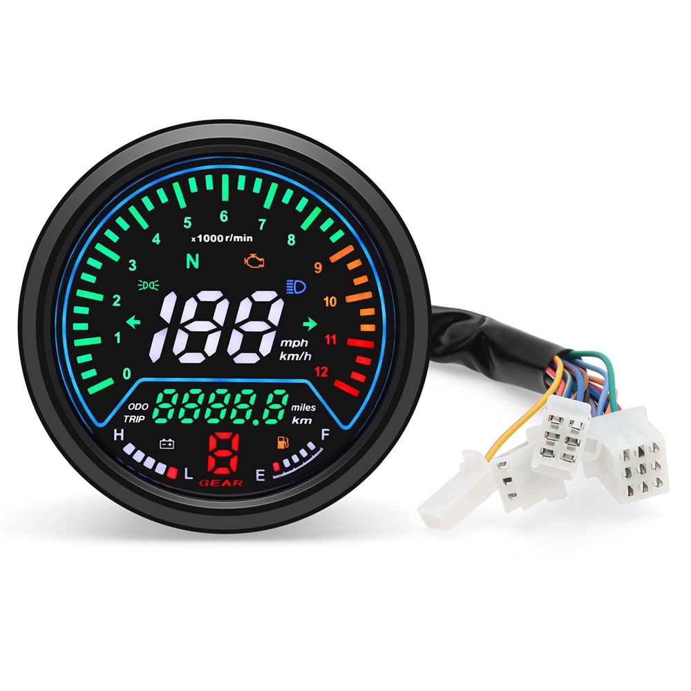 LCD Digital Motorcycle Speedometer Tachometer Odometer Gauge MPH KM/H Universal