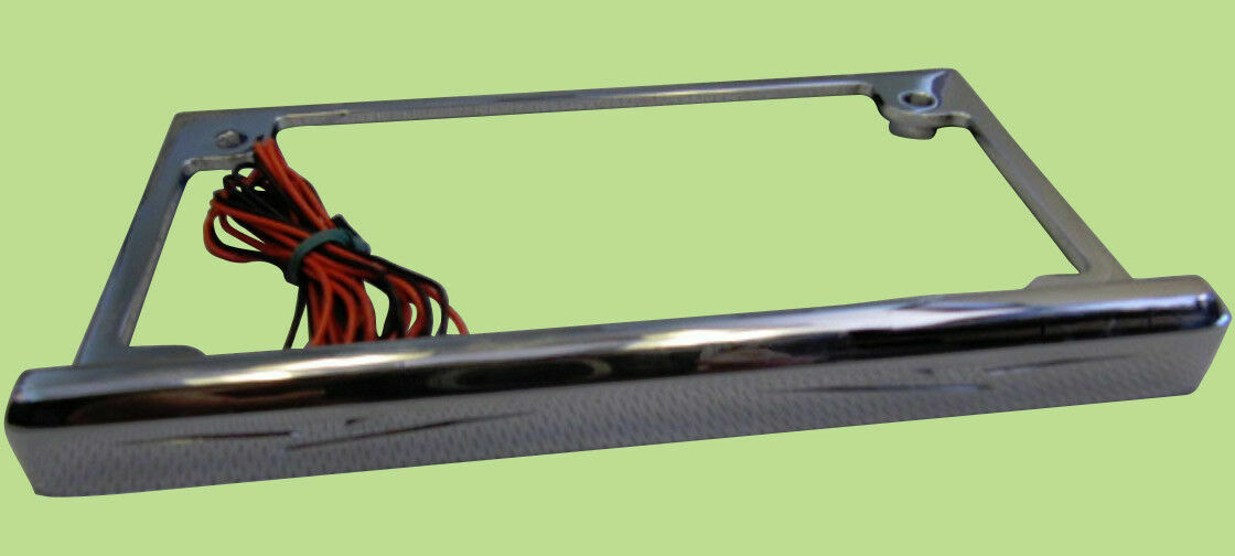 Universal Chrome Metal Motorcycle License Plate Frame w/ LED Lights