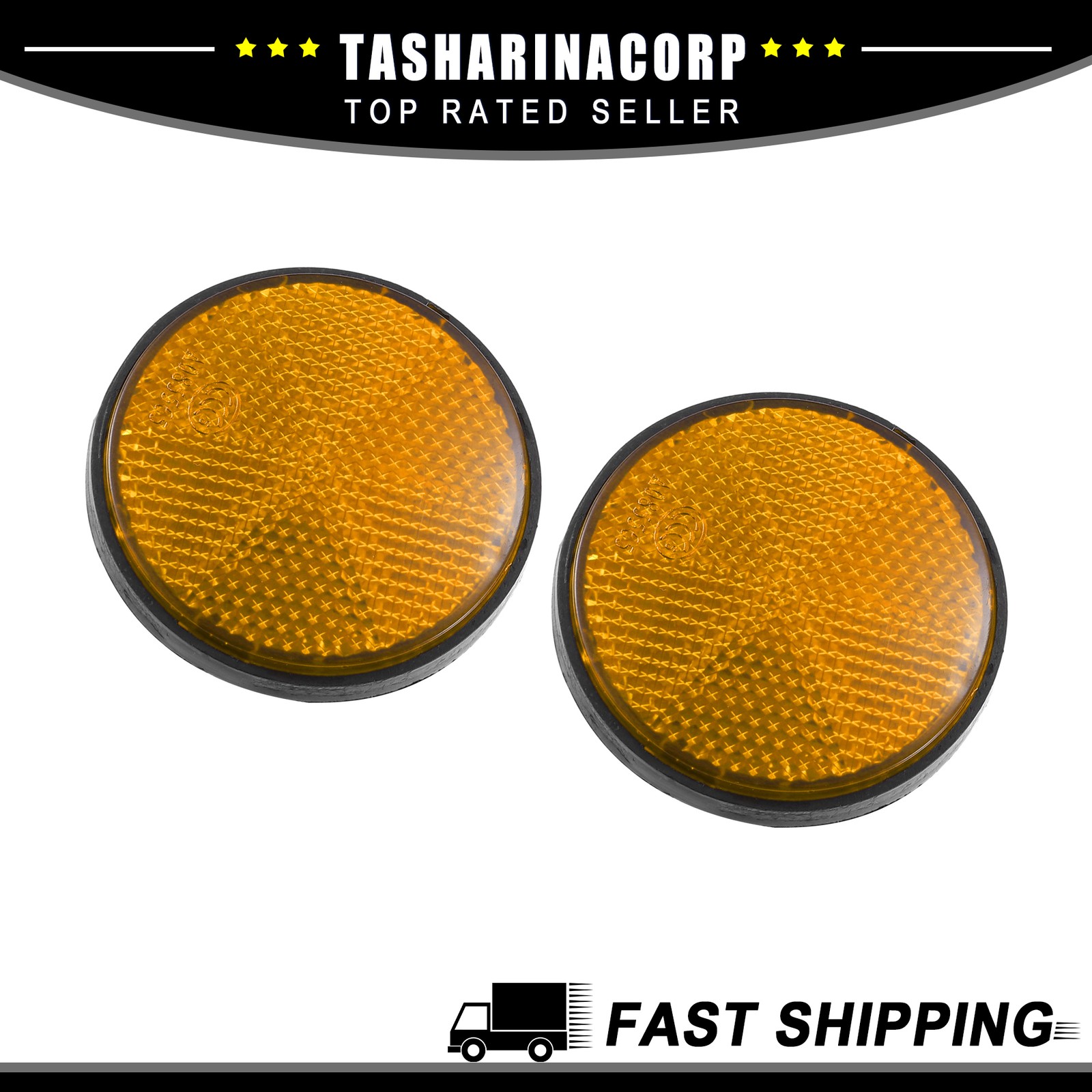 Piece of 2 56mm Orange Round Reflective Warning Self Adhesive Reflector