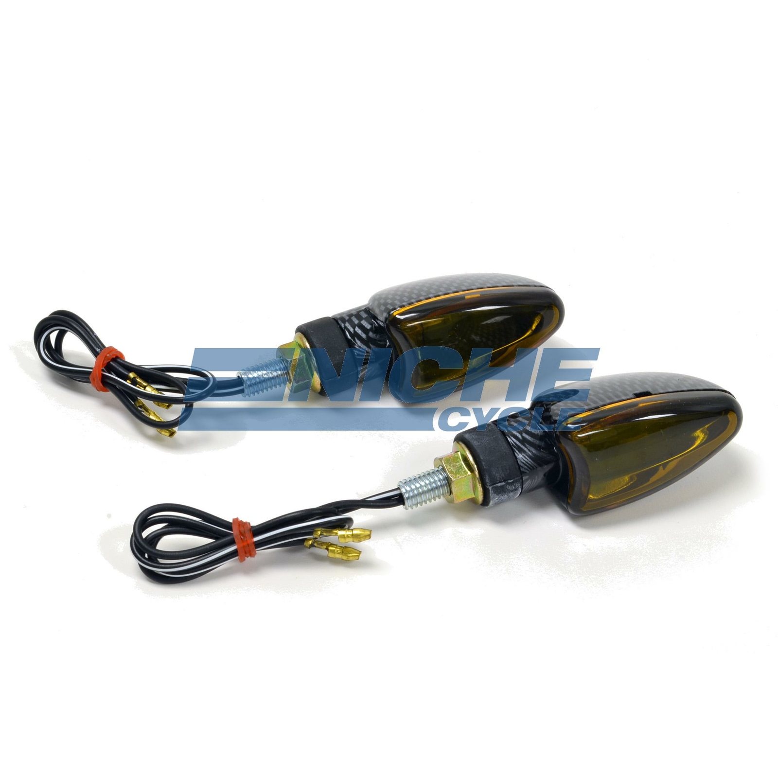 Arrow Deco Motorcycle Turn Signals 12 Volt Faux Carbon Fiber Smoke