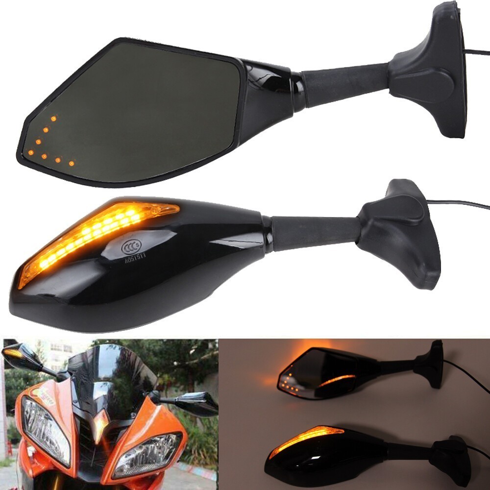 For Suzuki GSXR 750 GSXR 600 L&R Motorcycle Rearview Mirrors w/ LED Turn Signal