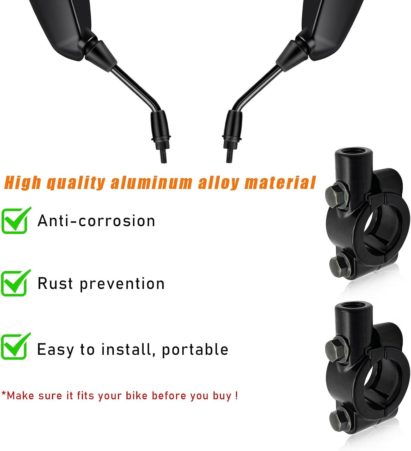 Handlebar Rearview Mirror Adapter, 2 PCS, Aluminum 7/8 Mirror Thread Mount Clamp