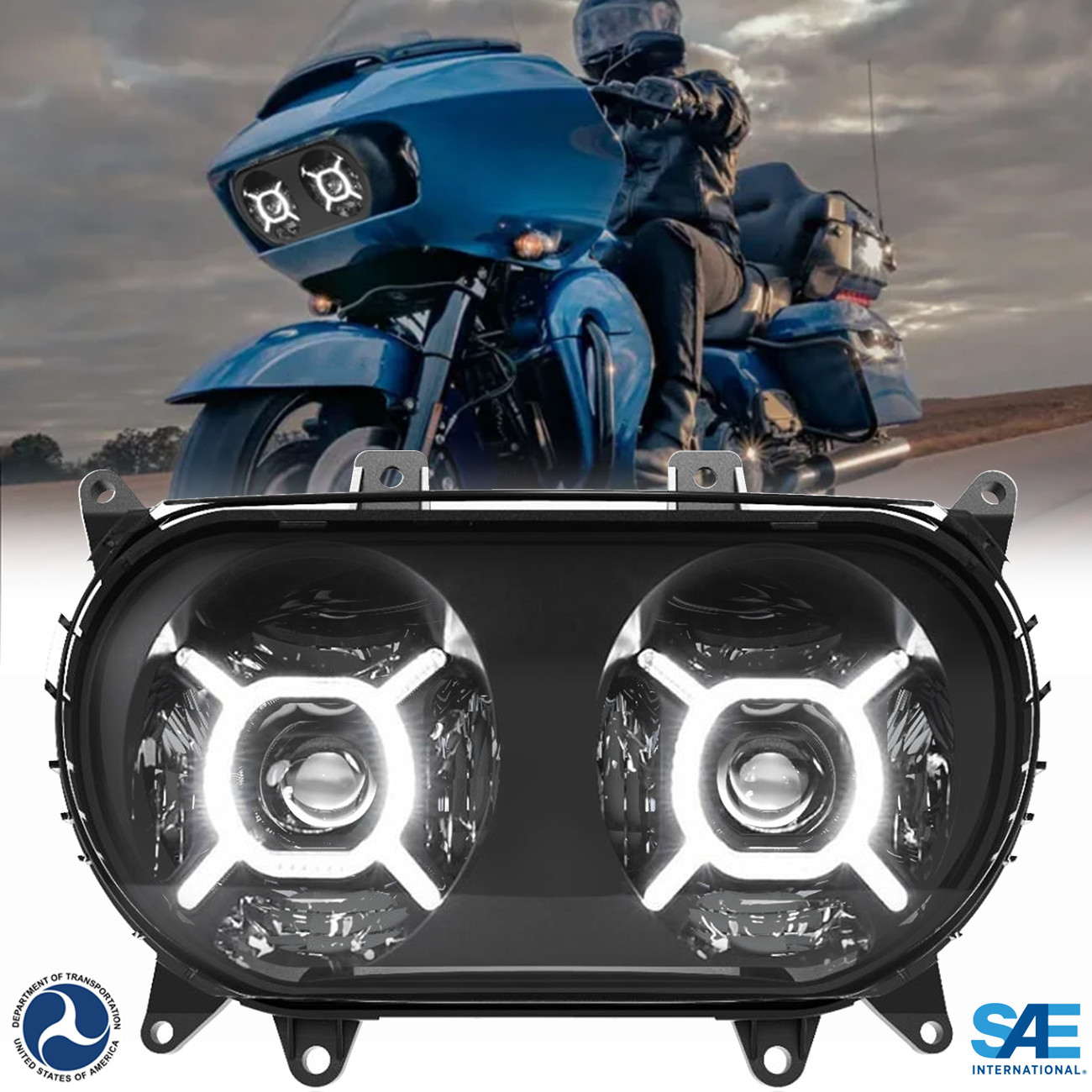 DRL LED Headlight High Low Projector Headlamp for Road Glide FLTRX 2015-2023