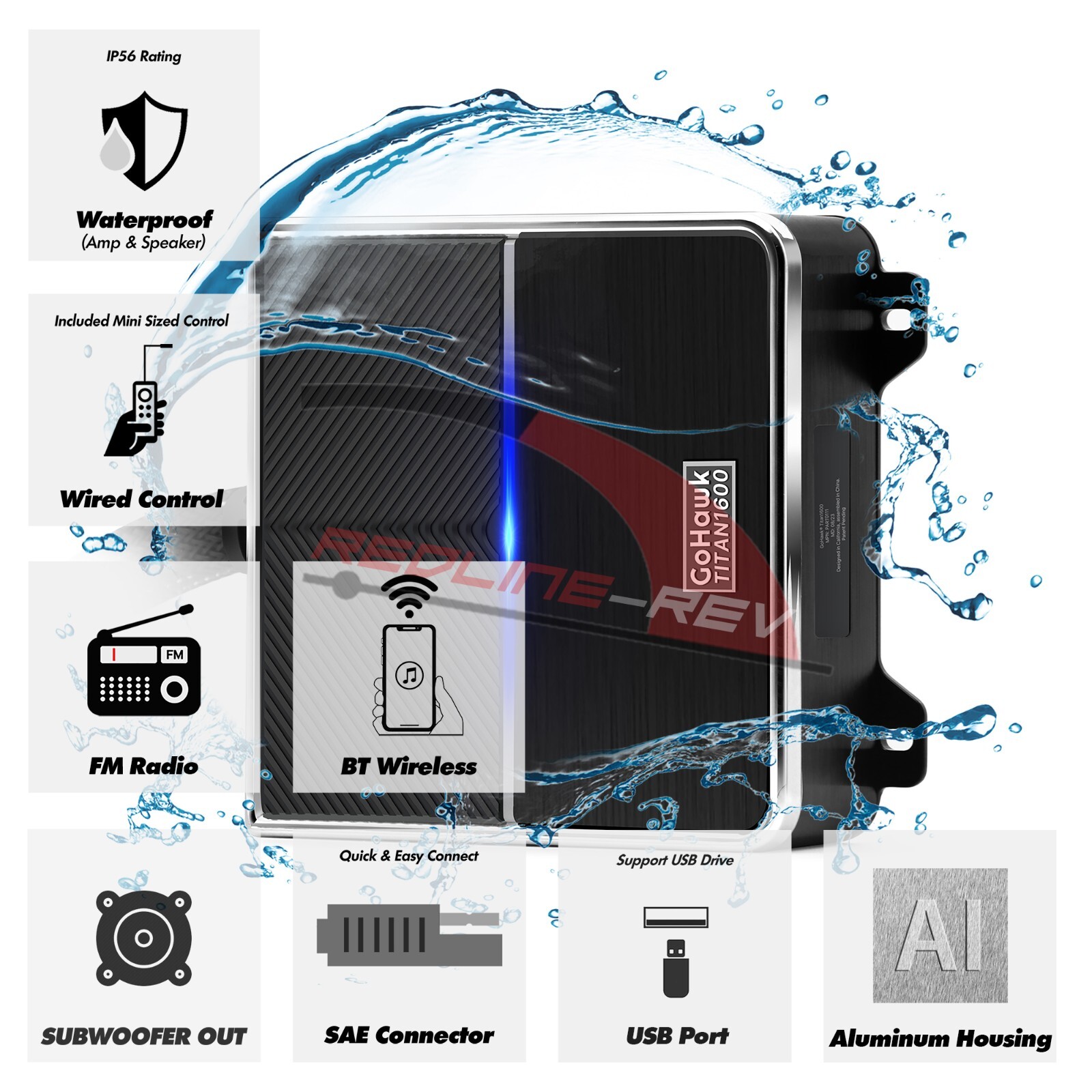 Waterproof Amp Bluetooth Motorcycle ATV UTV Audio USB MP3 Radio Amplifier System