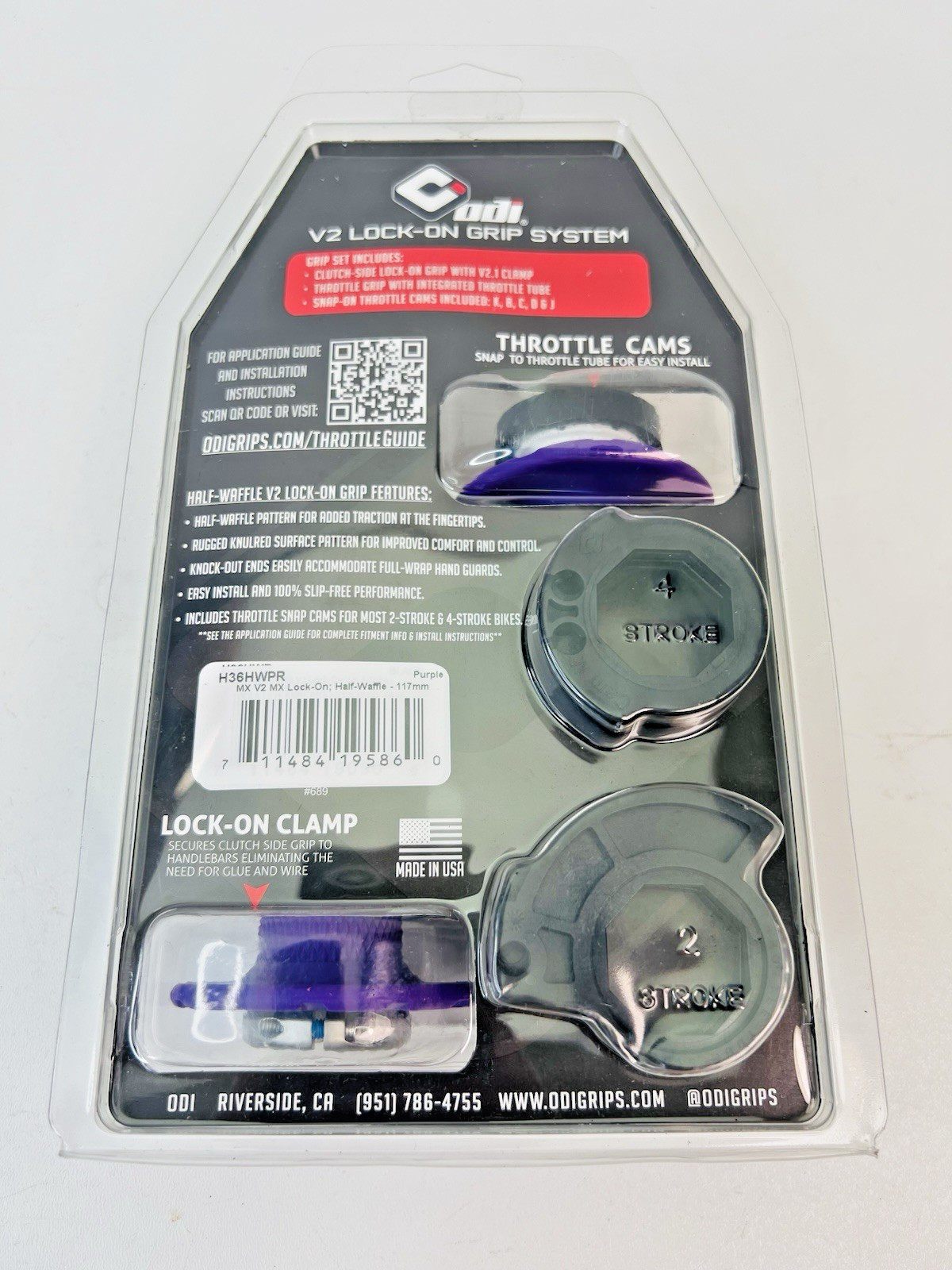 ODI MX V2 Lock-On Half Waffle Grips Purple H36HWPR 117mm