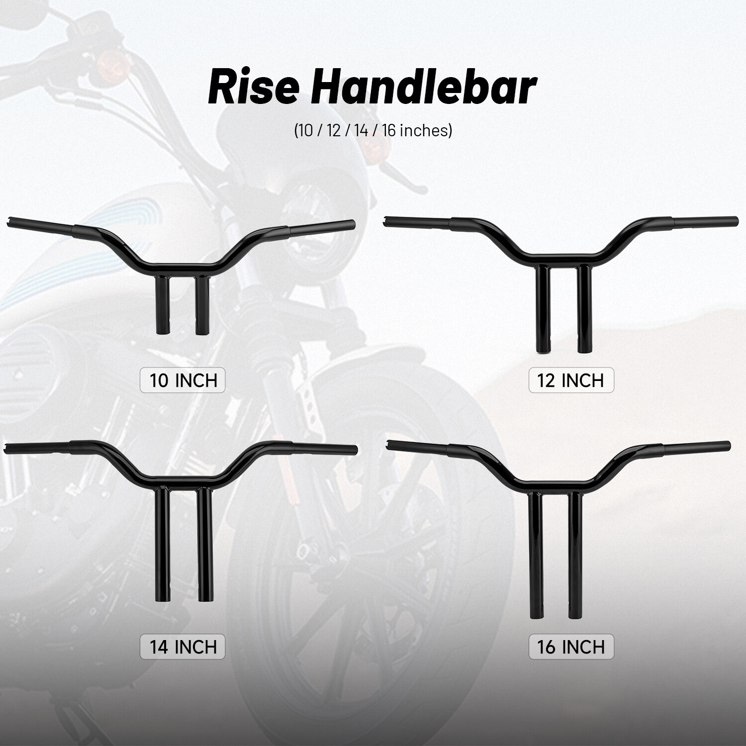 10″ 12″ 14” 16″ Gloss Black Pre-Drilled Handlebar T-Bar For Harley Dyna Softail