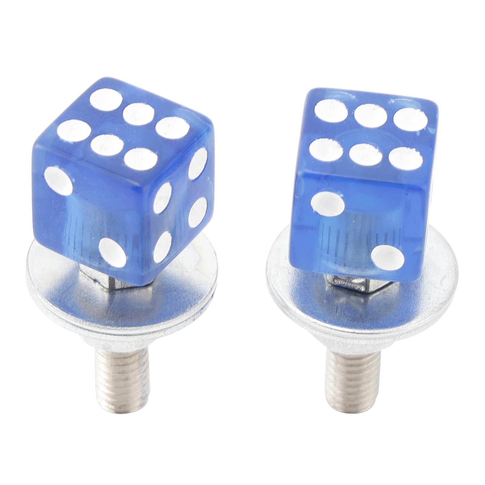 2x Motorcycle Bike Plastic Blue Dice License Plate Bolt On Screw On Frame Nut