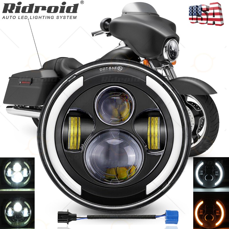 For VN Vulcan 500 750 800 900 1500 DOT 7″ INCH LED Headlight Projector Halo Turn