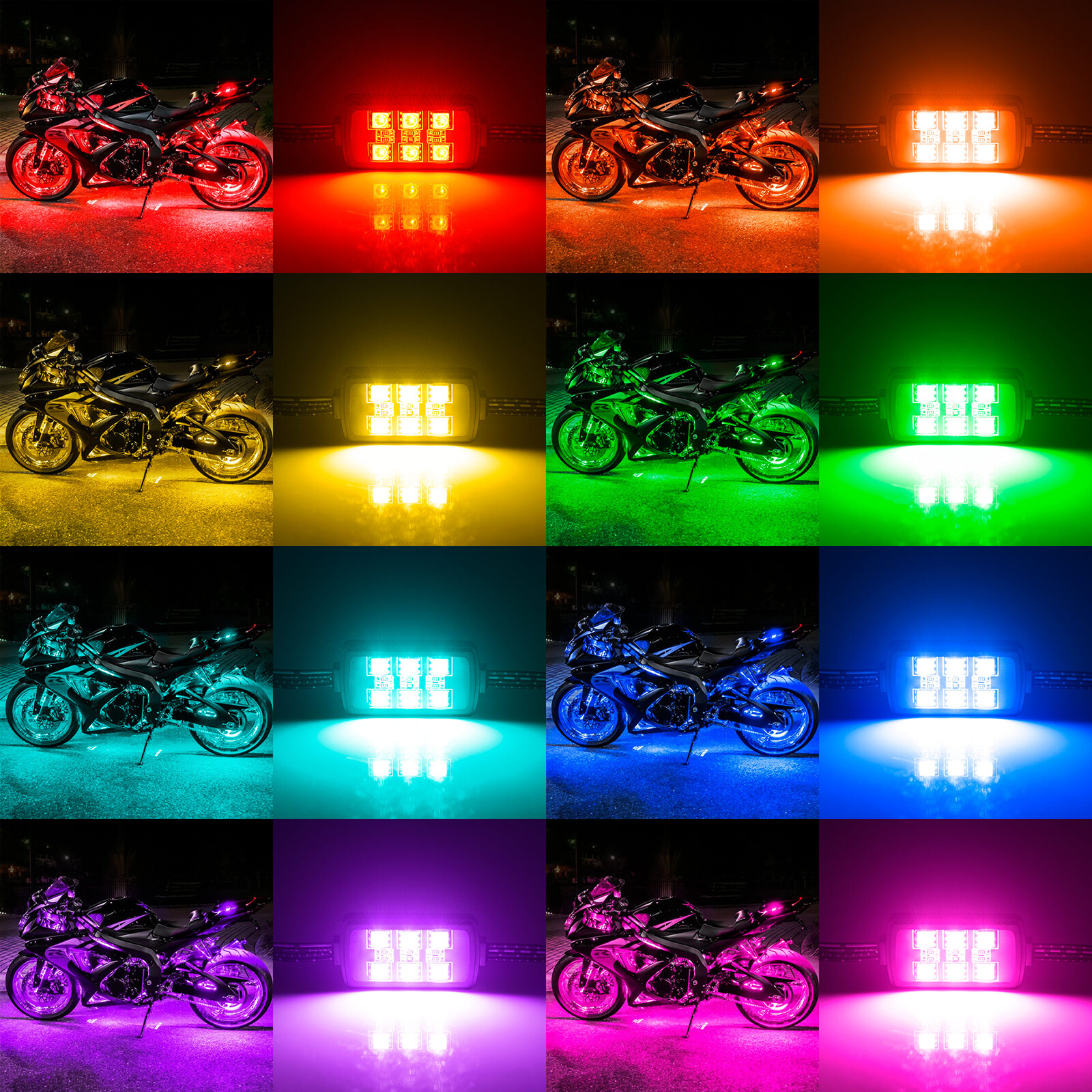 8pcs Pod Million Multi-Color RGB Motorcycle Underglow Neon LED Accent Light Kit
