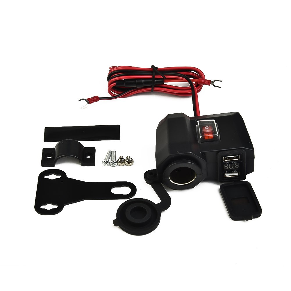 Motorcycle USB Charger Outlet Voltmeter Switch Plastic Metal 12V Accessories