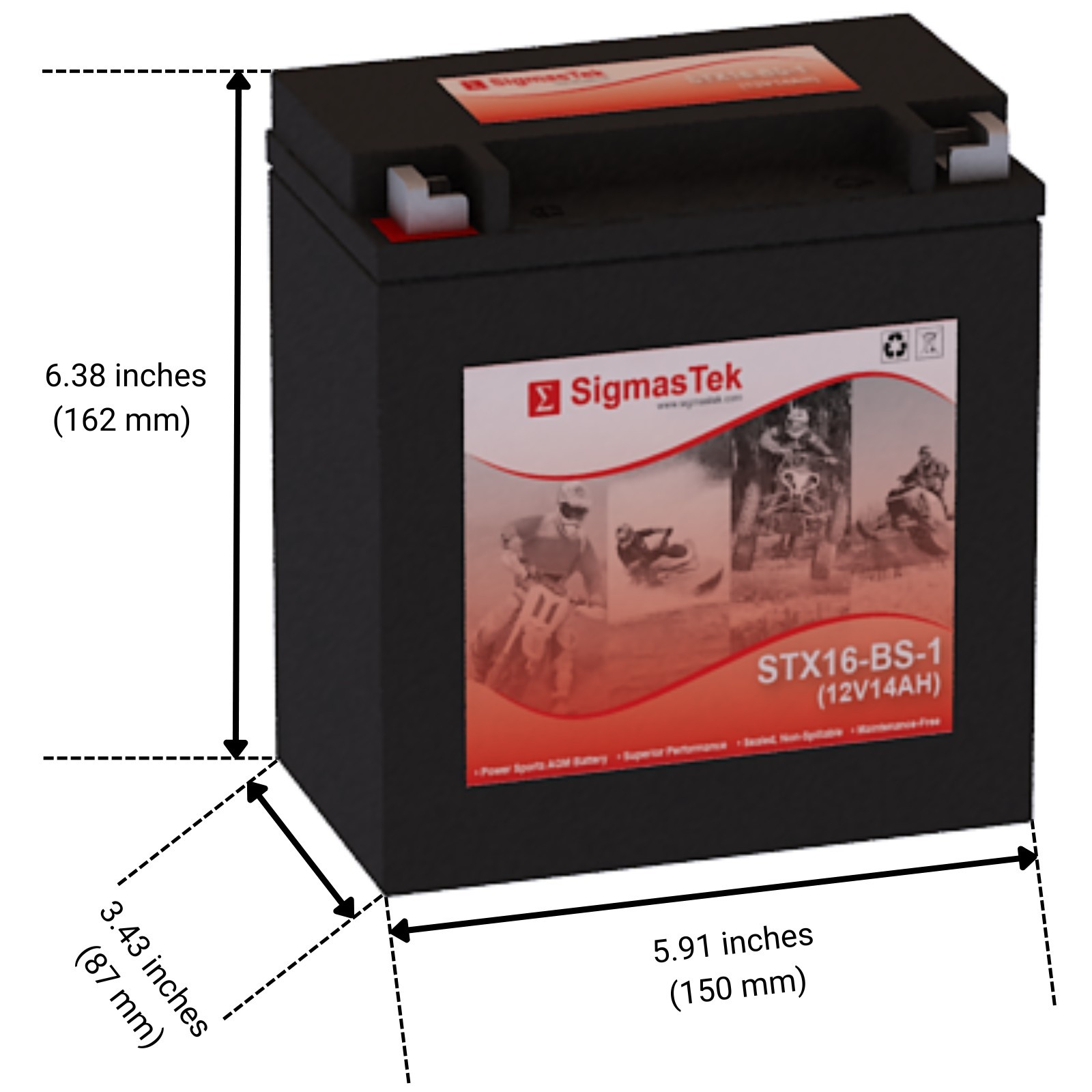SigmasTek STX16-BS-1 SLA Powersports Battery Replacement for Champion X16-BS-1