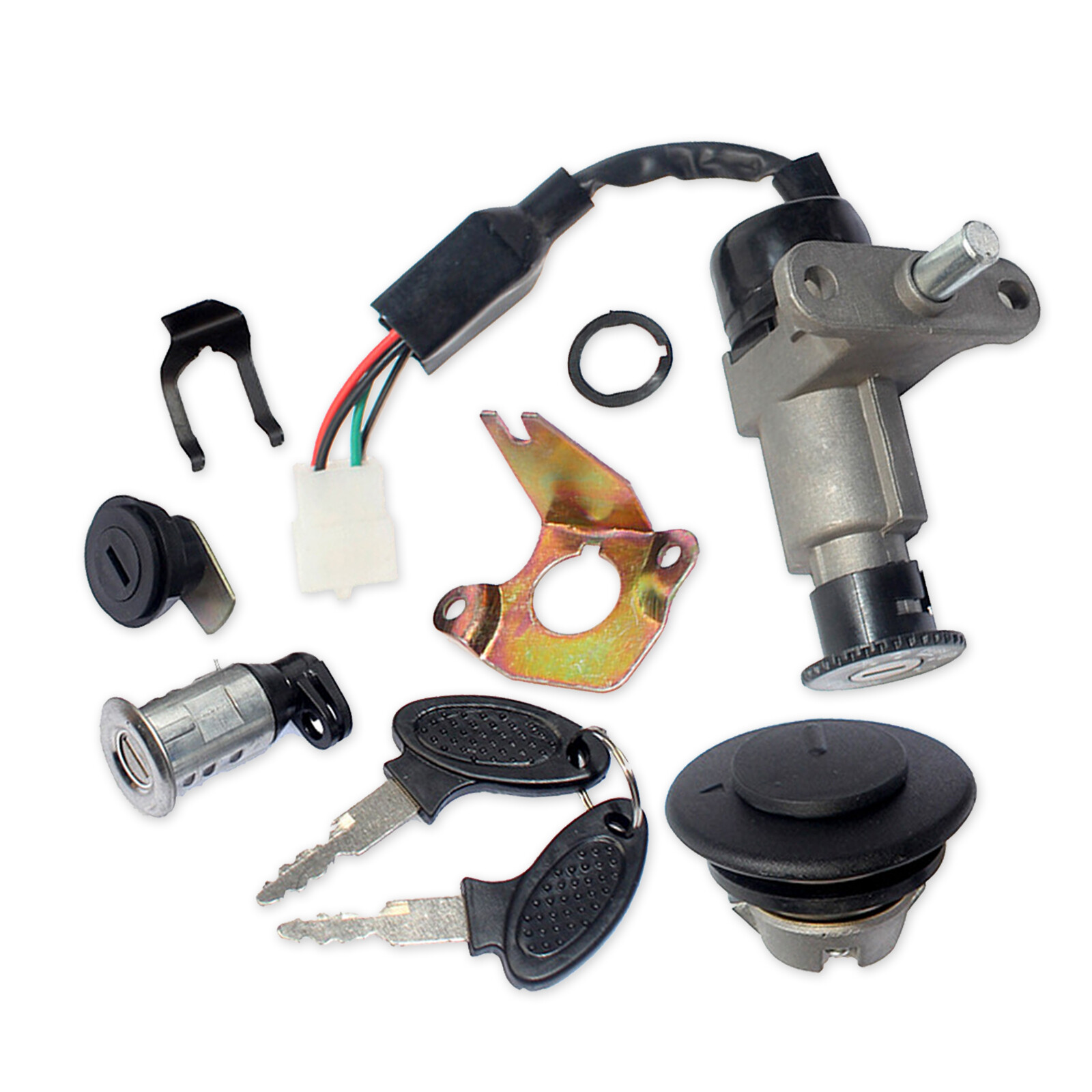 Universal Motorcycle Scooter Fuel Gas Cap Ignition Switch Key Seat Lock Set