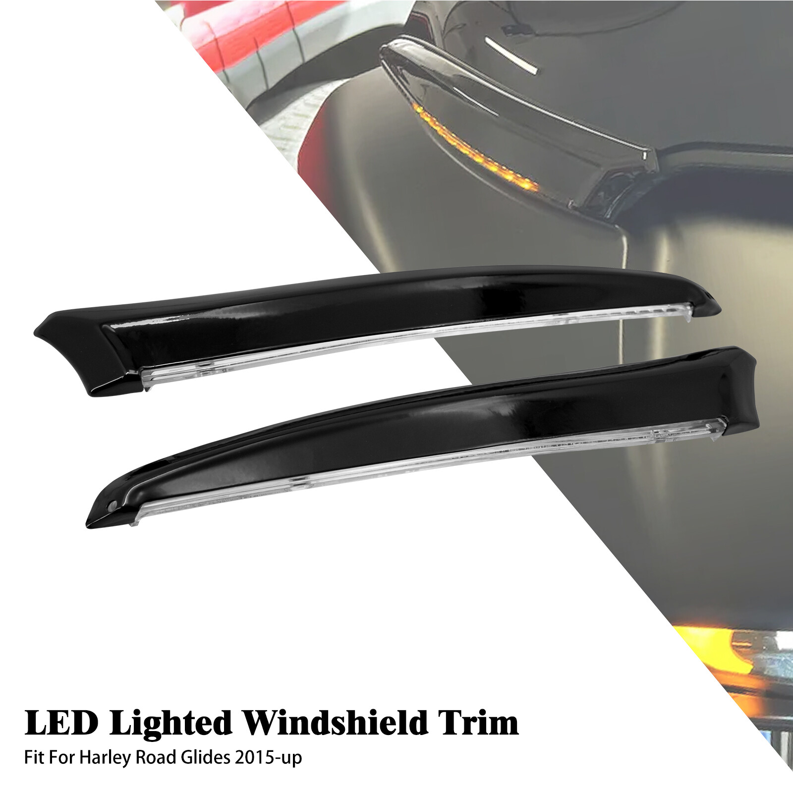 Windshield Trim w/ Turn Signal LED Light Black For Harley 2015-2023 Road Glide