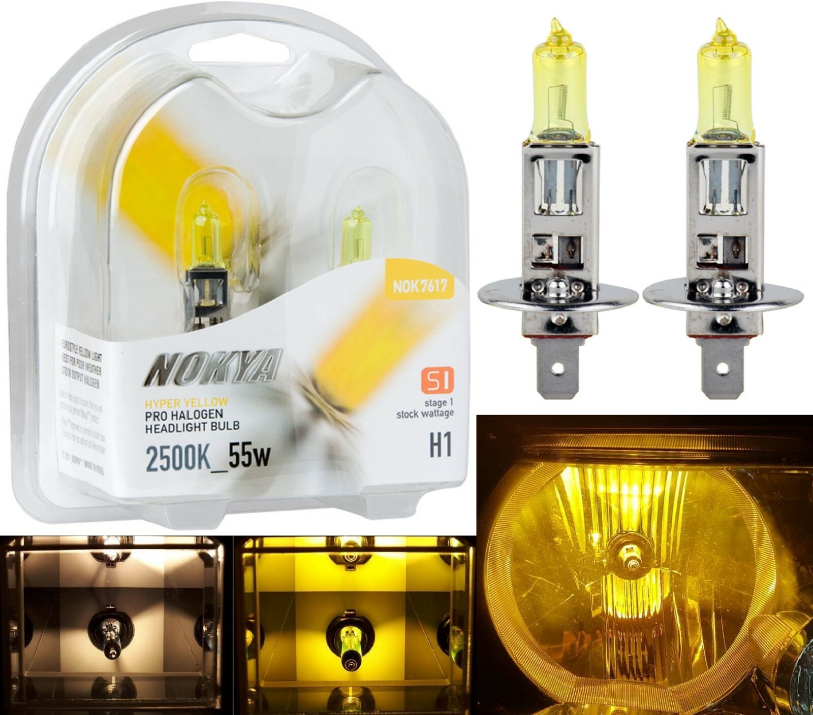Nokya 2500K Yellow H1 Nok7617 55W Two Bulbs Head Light High Beam Replacement OE