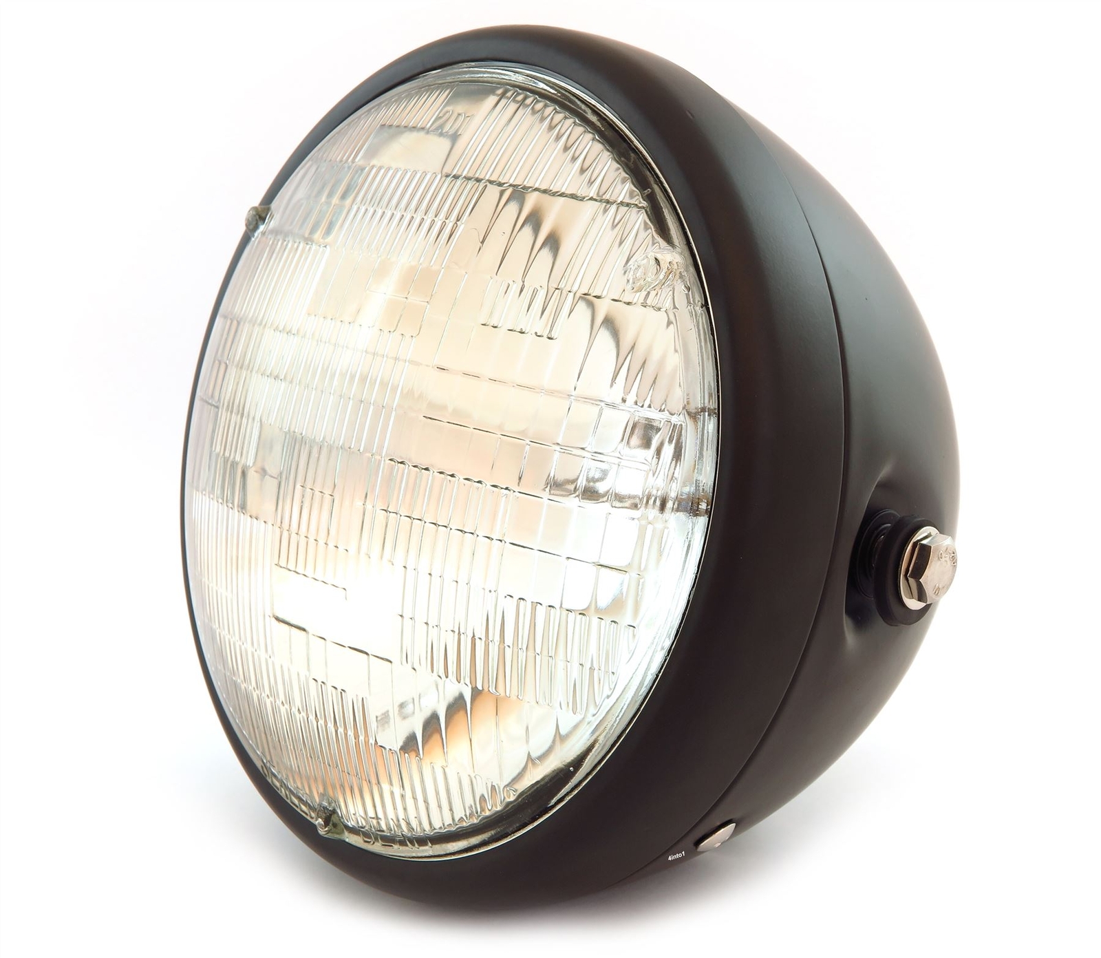7″ Custom Side Mount Motorcycle Headlight H4 Halogen – Matte Black – Clear Lens