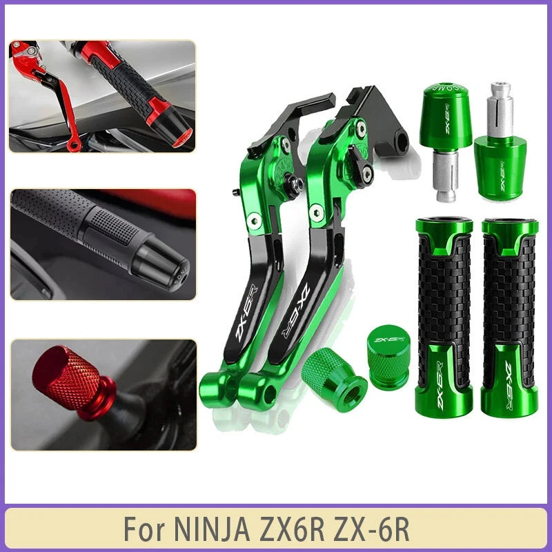 CNC Handle Grips Cap Brake Clutch Levers Set For NINJA ZX6R ZX-6R 1990-2021