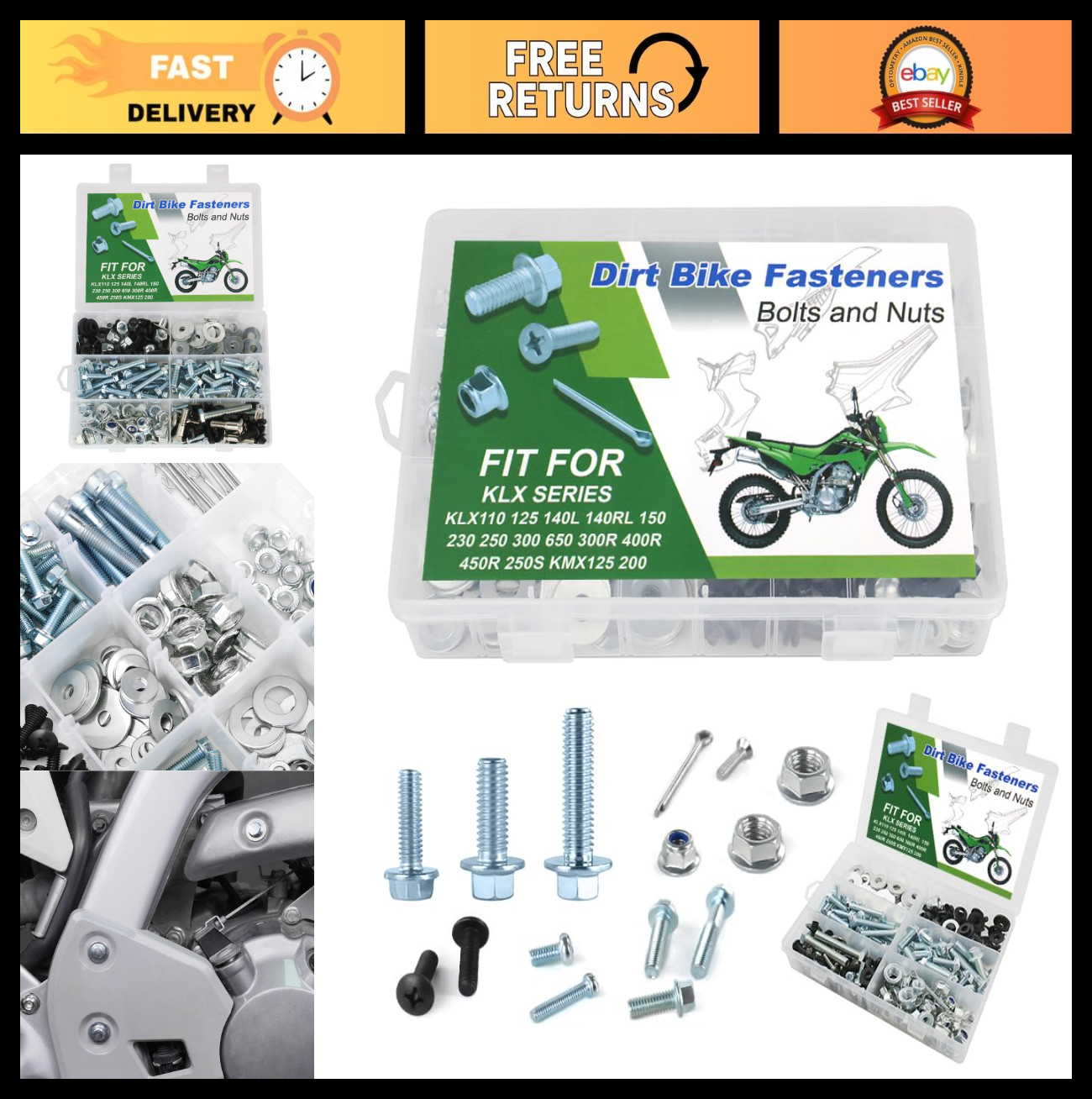 220PCS Fasteners Kit for KLX KMX Series | Heat-Treated Zinc-Plated Steel, Corros