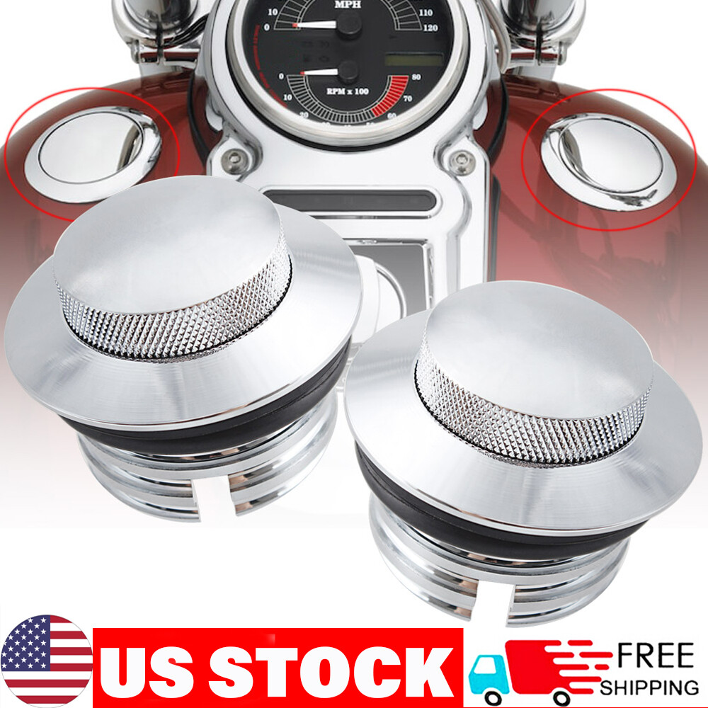2PCS Vented Fuel Tank Gas Cap Flush Mount Pop Up Screw For Harley Softail Dyna