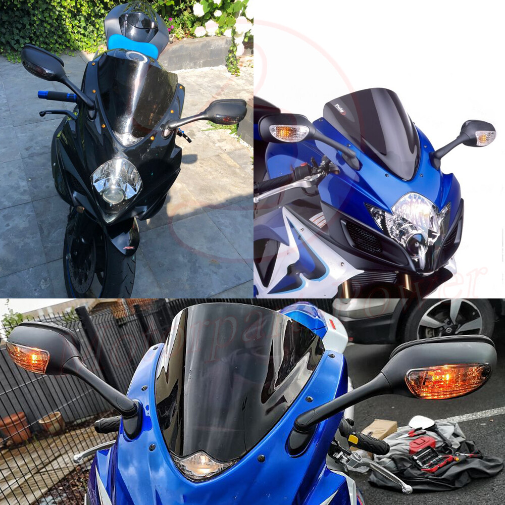 Motorcycle Rearview Side Mirrors w/ LED Turn Signal Blinker Light For Kawasaki