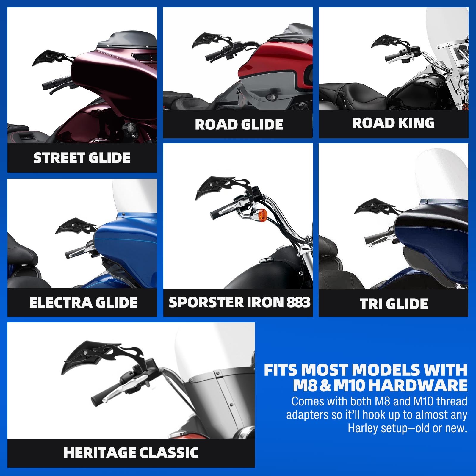 Side Mirror Rear View Black For Harley Sportster XL883 XL1200 Street Road Glide