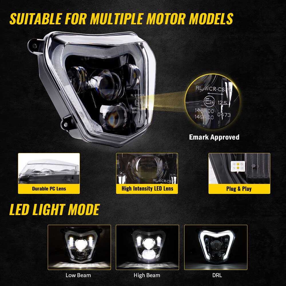 Front LED Headlight Sealed Beam DRL Projector For 690 Duke 2012-19 690R 2013-17