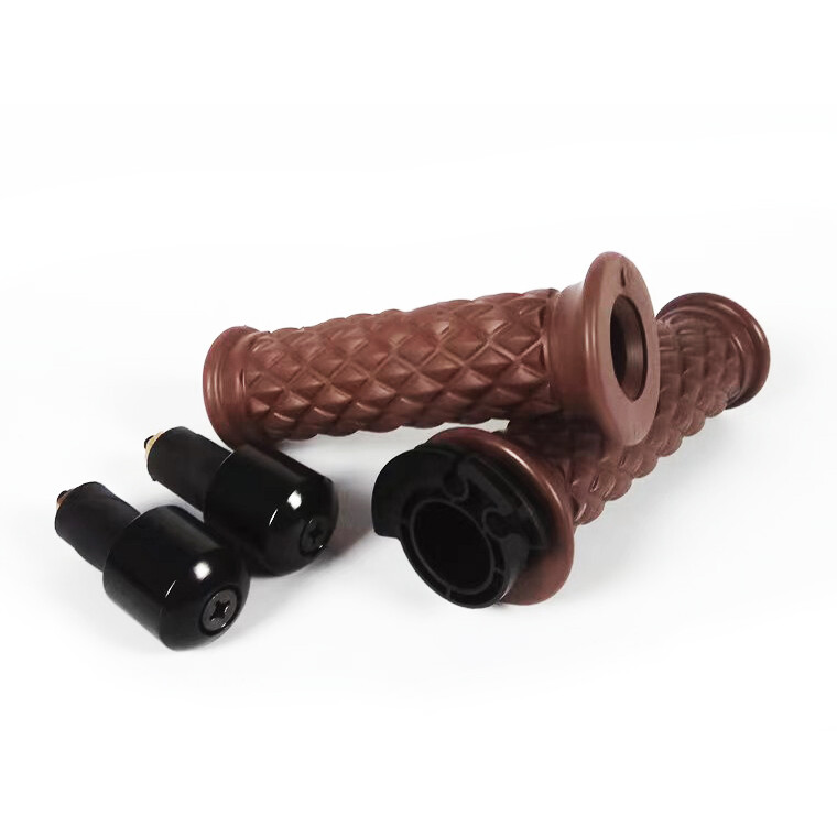 UNIVERSAL BROWN 22MM MOTORCYCLE 7/8″ HANDLEBAR HAND GRIPS THROTTLE WITH BAR ENS