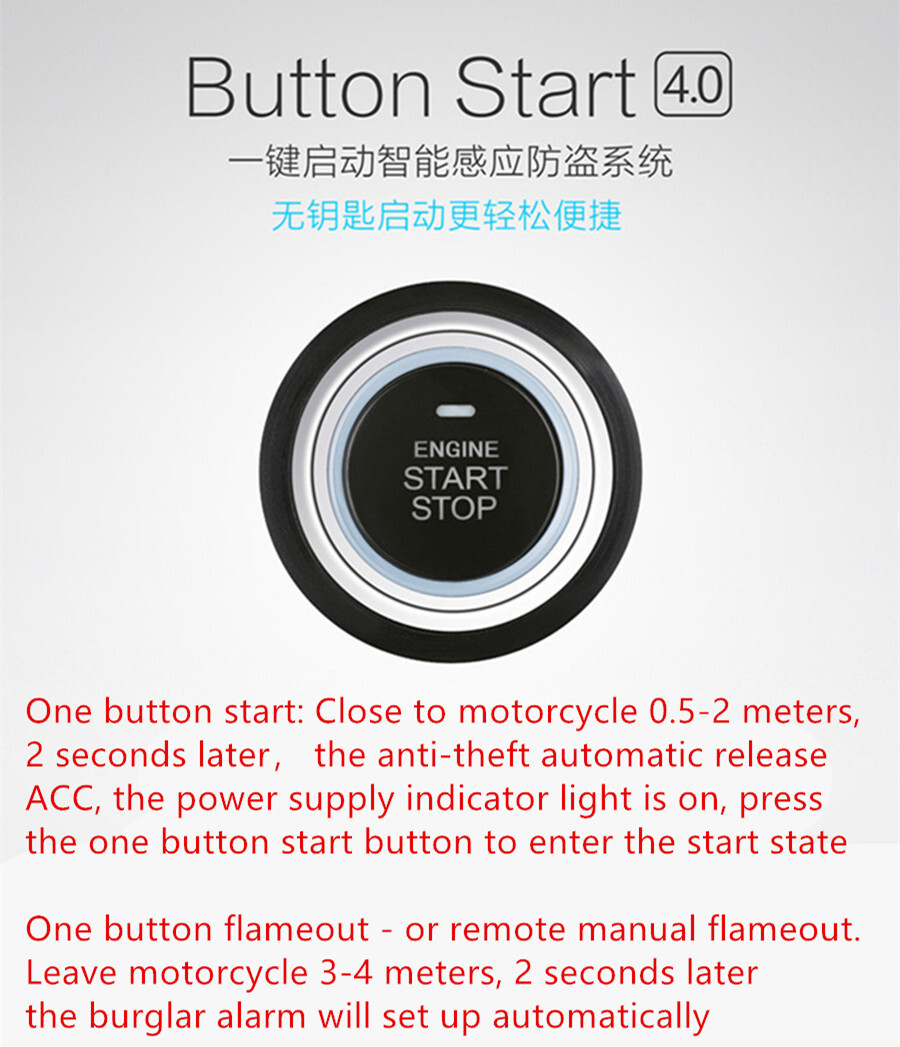 Keyless Entry Motorcycle Scooter Engine Start Push Button Kit PKE Alarm System