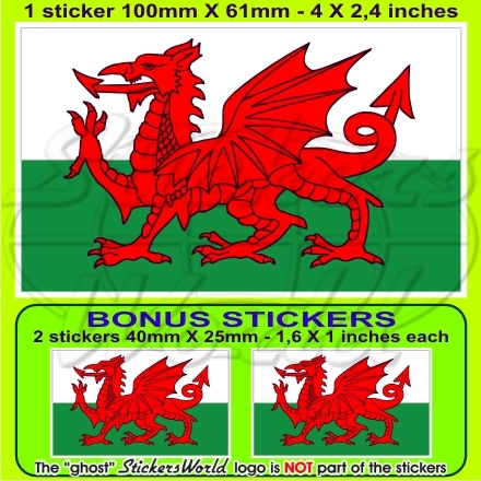 WALES Welsh Flag Cymru 100mm (4″) Vinyl Bumper Sticker Decal x1+2 BONUS