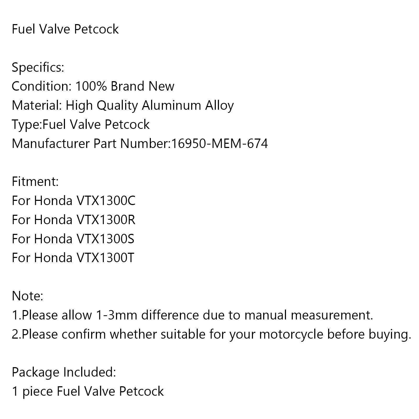 Fuel Vacuum Petcock for Honda VTX1300C VTX1300R VTX1300S VTX1300T 16950-MEM-674-
