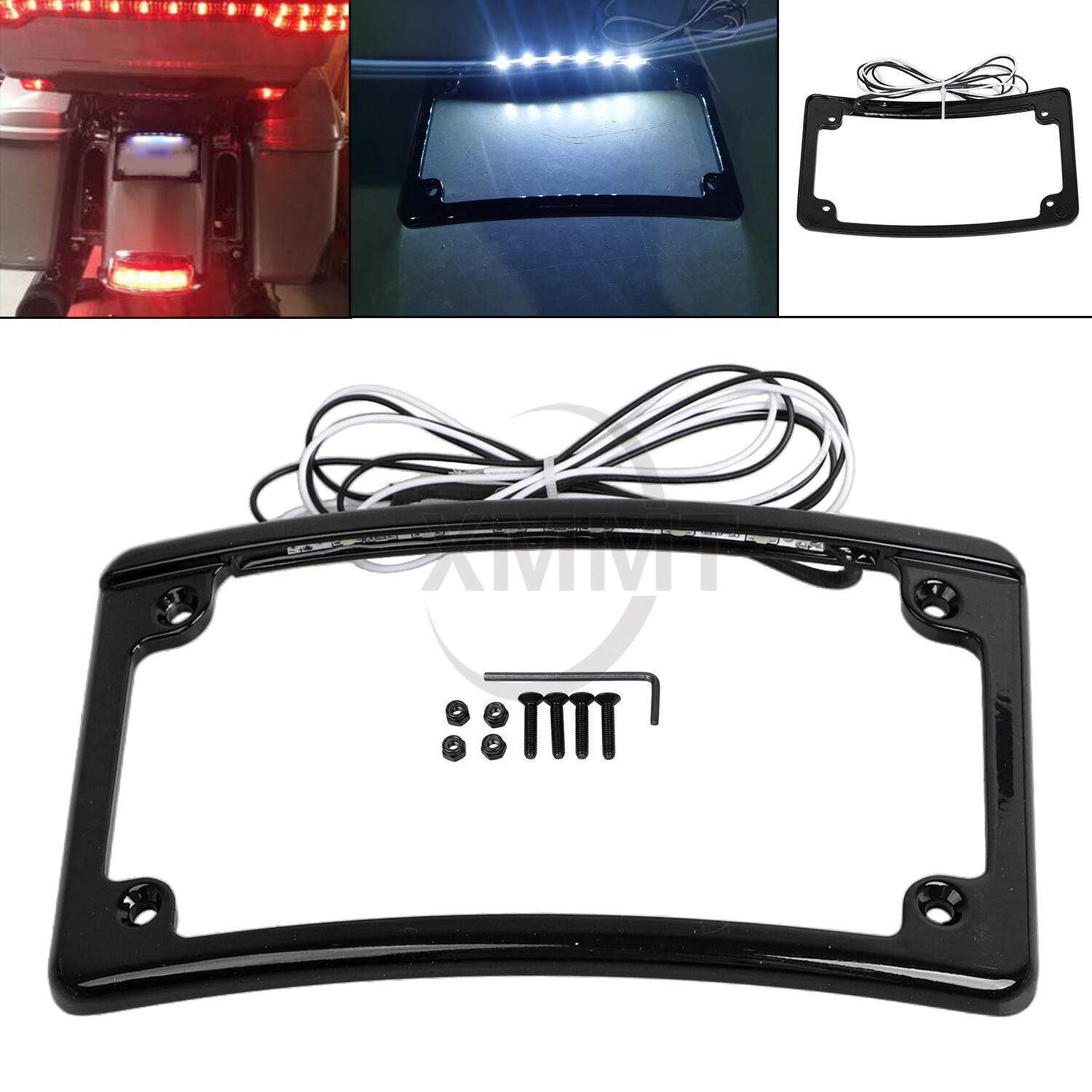 Curved License Plate Frame Holder W/ LED Light For Harley Touring Street Glide