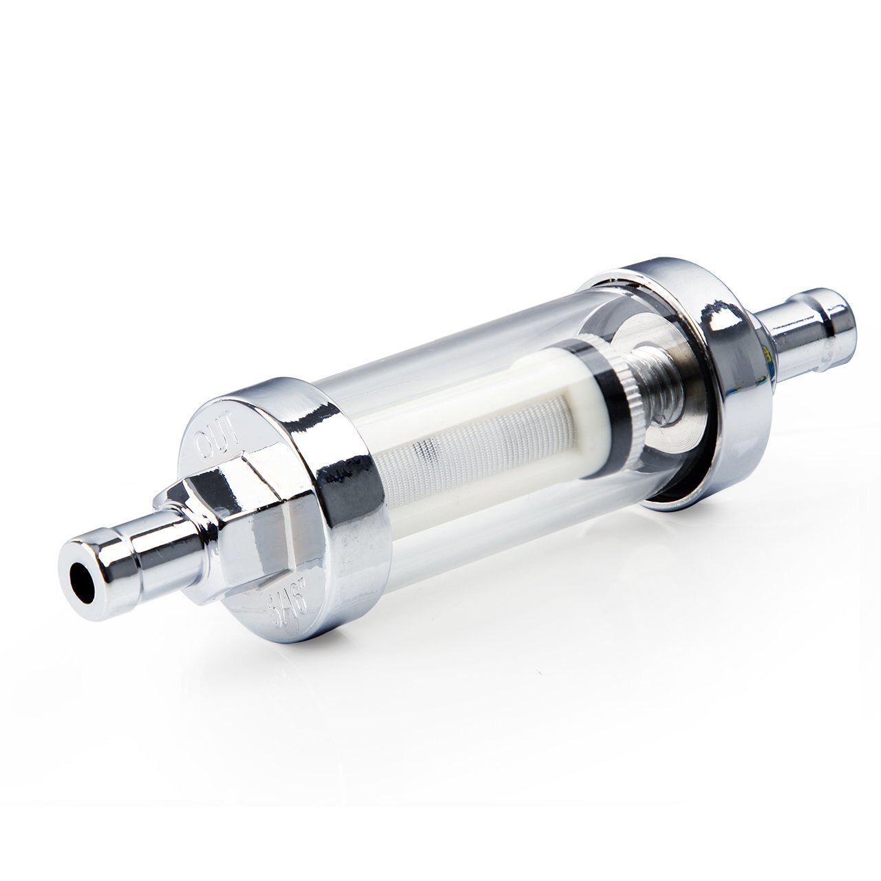 5/16″ Universal Chrome Glass Clearview Fuel Filter Petrol Diesel Inline Reusabl