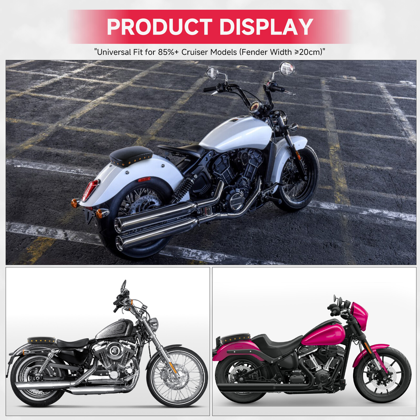 Rectangular Pillion Passenger Pad Seat w/ 8 Suction Cup Pad For Big Dog Chopper