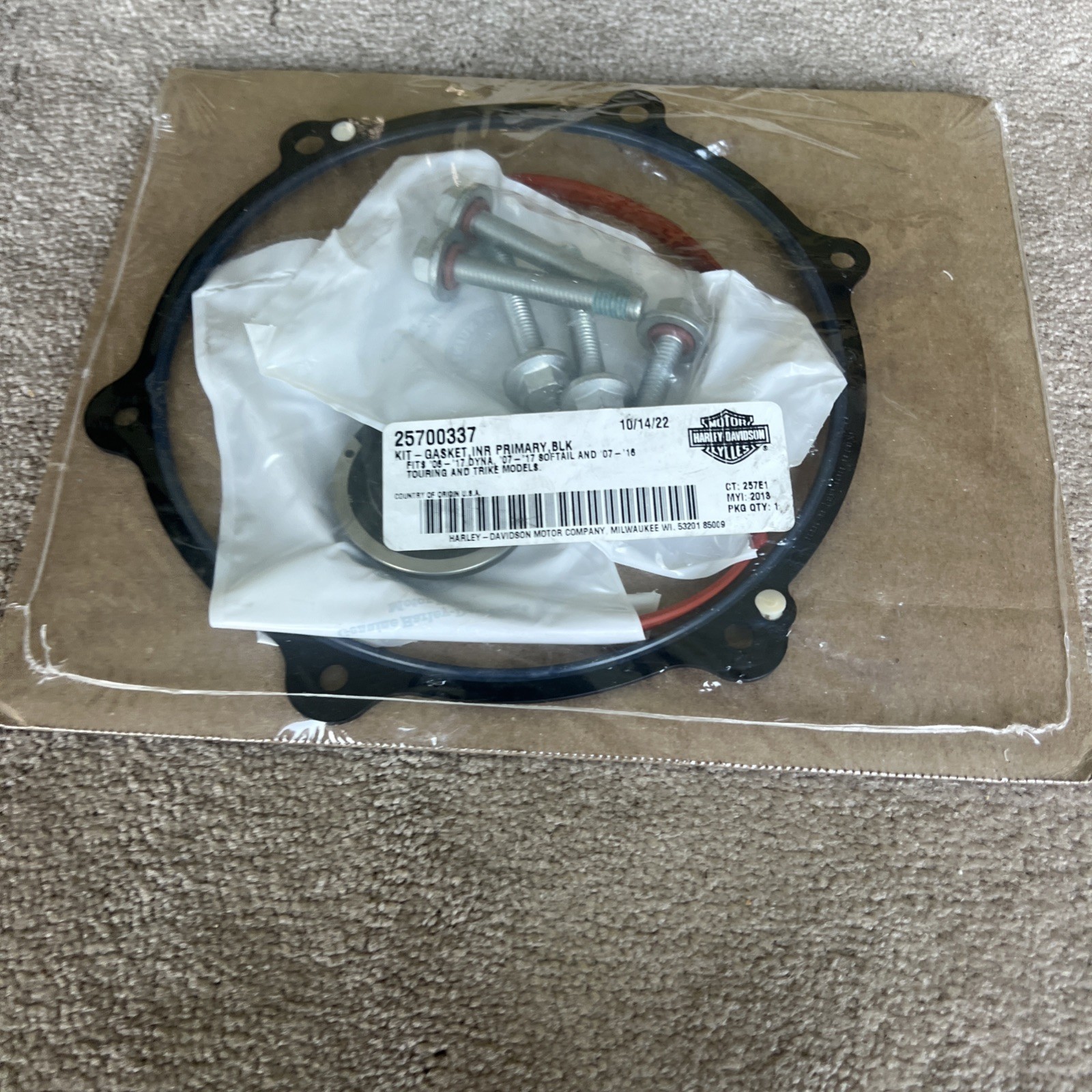 HARLEY DAVIDSON OEM INNER PRIMARY GASKET KIT FOR BLACK PRIMARY COVER 25700337