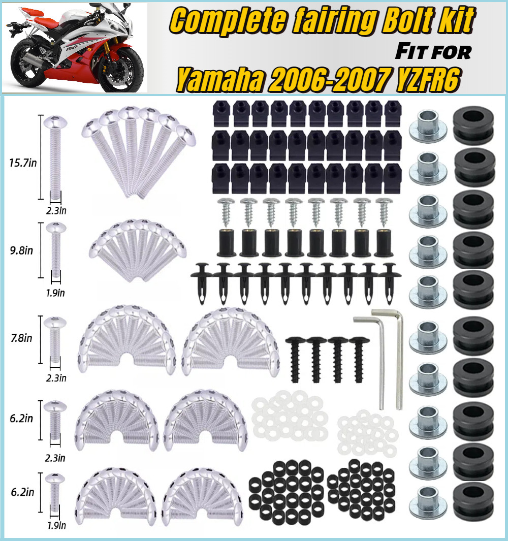 Complete Silver Stainless Steel Screws Fairing Bolts for Yamaha YZF R6 2006 2007