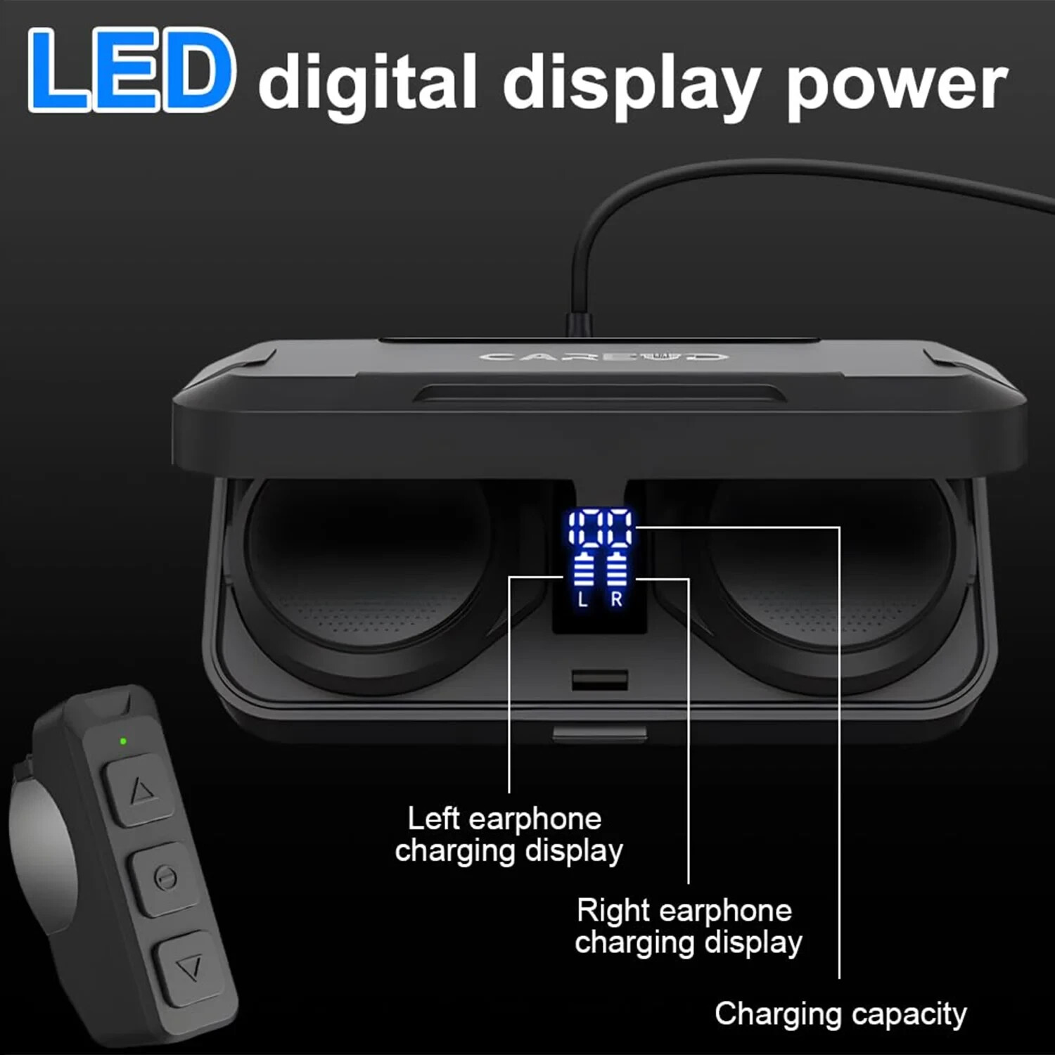 Motorcycle Wireless Headset with LED Digital Display Charging Case and Remote