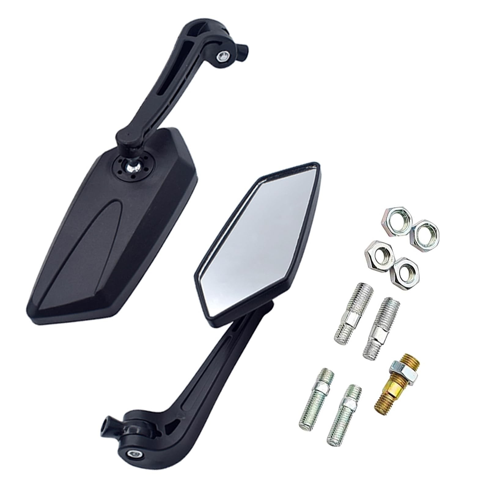 Diamall 2 PCS Motorcycle Rear View Mirrors, 360-degree Adjustable Wide Black